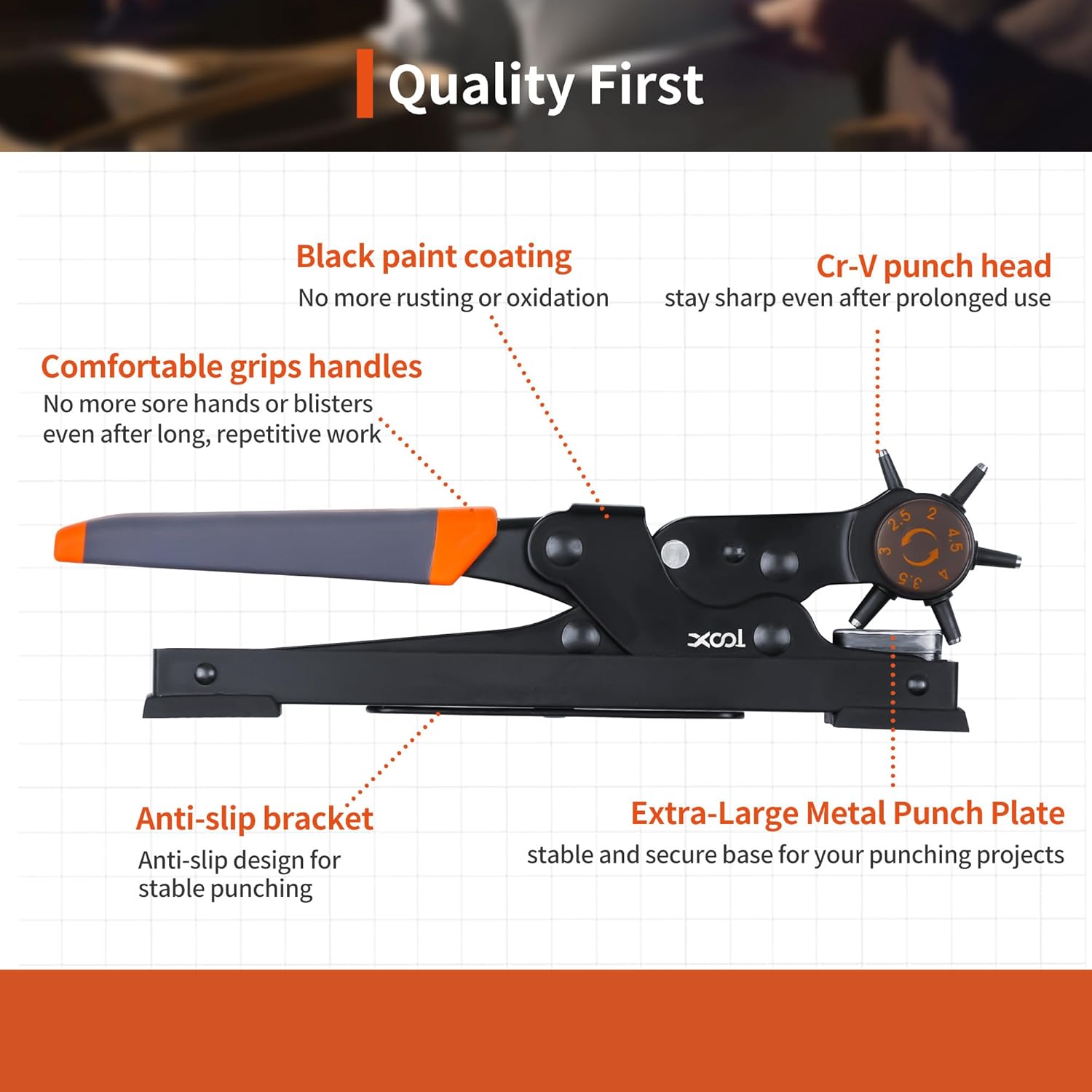 XOOL Revolving Punch Plier Kit, Leather Hole Punch Set for Belts, Watch Bands, Straps, Dog Collars, Saddles, Shoes, Fabric, DIY Home or Craft Projects, Heavy Duty Rotary Puncher, Multi Hole Sizes Make